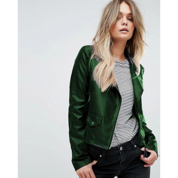 Moncler Highstreet Green Faux Leather Jacket For Women - WM989 - Buyon.pk