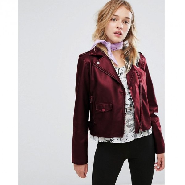 Moncler Highstreet Maroon Faux Leather Jacket For Women - WM768