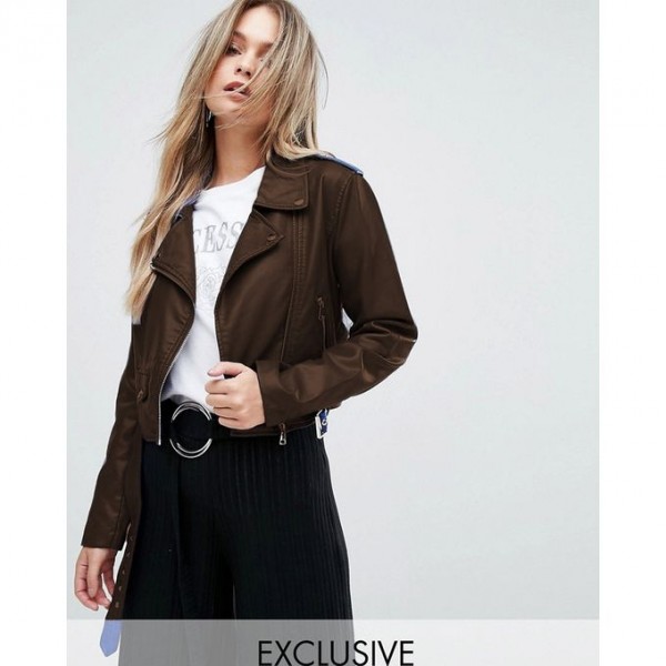Exclusive Moncler Highstreet Brown Faux Leather Jacket For Women