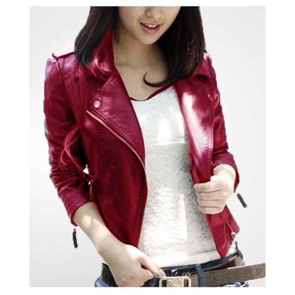 Moncler Maroon Leather Jacket For Women - WM93
