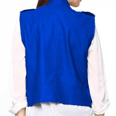 Highstreet Blue Faux Leather Jacket For Women.