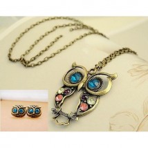 Vintage Crystal Owl Pendant and Earrings