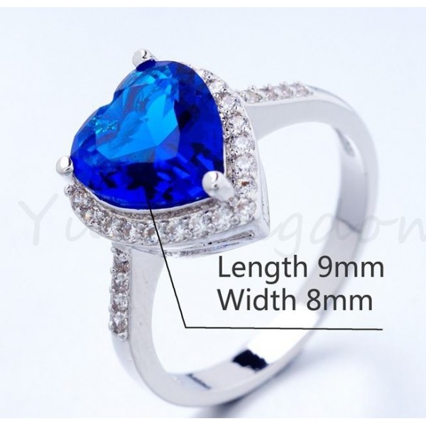 Blue Heart Diamond Style Platinum Ladies Ring