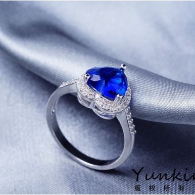 Blue Heart Diamond Style Platinum Ladies Ring