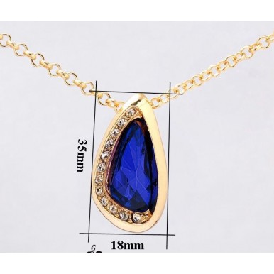 18k Yellow Gold Filled Blue Sapphire Jewelry Sets Necklace and Earrings