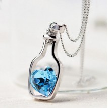 Love BottleBlue Heart Crystal Pendant For Her