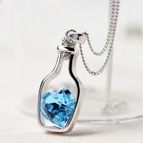 Love BottleBlue Heart Crystal Pendant For Her