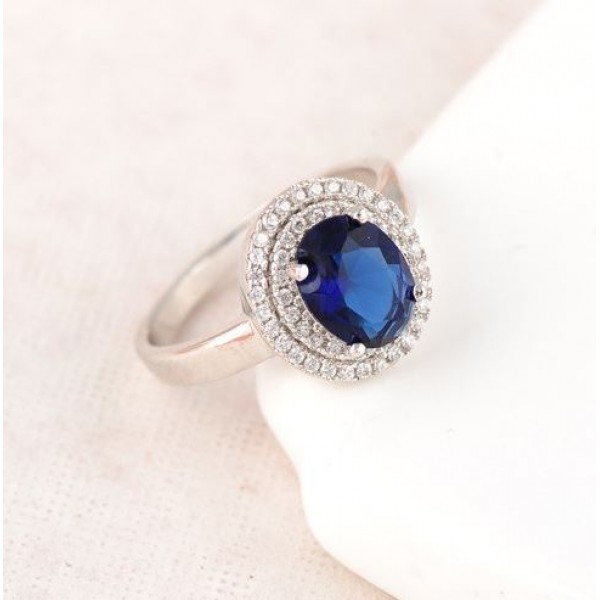 Swiss Cubic Zircon Elegant Blue Ring