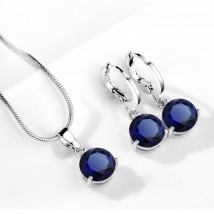 Cubic Silver Zircon Blue Pearl Jewelry Set