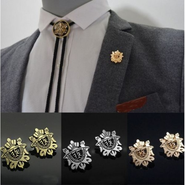 Crown Shield Brooch Shirt Pins Pair