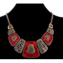 Enamel Geometric Retro Red Necklace