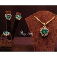 Gold Filled Sapphire Necklace With Earrings and Ring - Jewellery Set