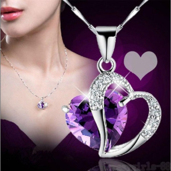 Purple Heart Rhinestone Necklace for Girls