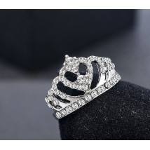 Silver Crown Shape Rhinestone Crystal Ring