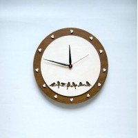 Birds and Hearts Wooden Wall Clock Round