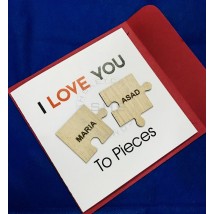 Customised Love Theme I love you to Pieces cards with Laser Cut puzzle pieces with names