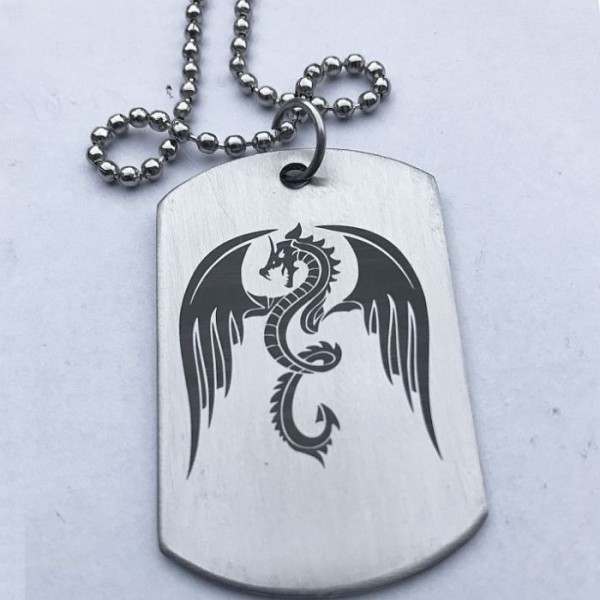 Angry Dragon Stainless Steel Tag with Ball chain