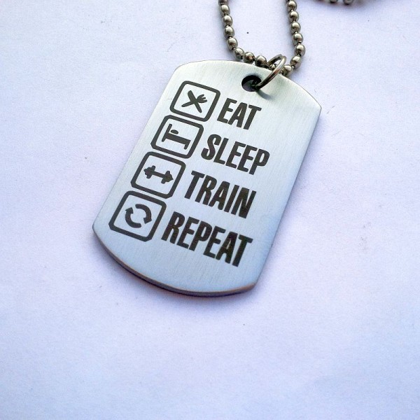 Eat-Drink-Sleep-Train Stainless Steel Dog Pendant