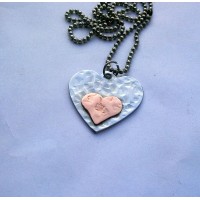 Hammered Antique Heart Pendant Stainless Steel and Copper