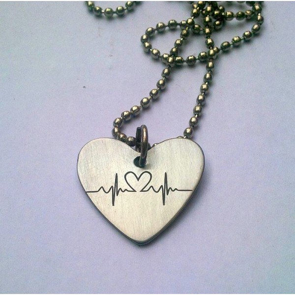 Heart Pendant with Heartbeat Sign - Stainless Steel