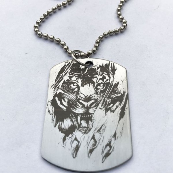 Attacking Lion Head Tag Pendant with Ball Chain