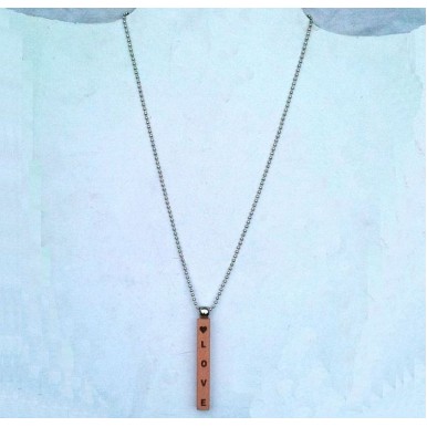 Personalized Wooden Bar Pendant with Ball Chain
