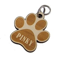 Laser Cut Hard Wood Dog Paw Tag with your Pet Name