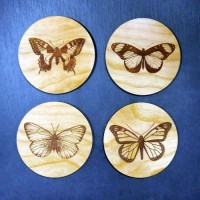 Laser Engraved Butterfly Wooden Coaster - 4 Pcs