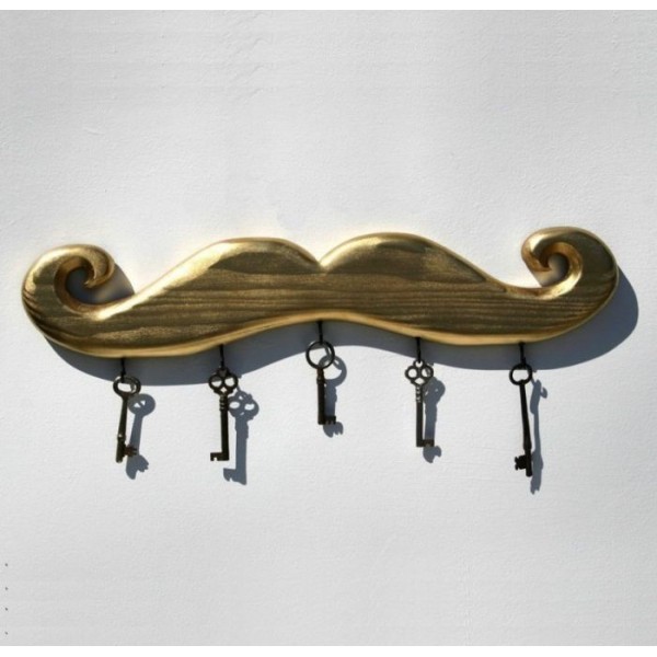 Mustache Key Holder - Wooden Gold Painted