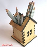 Laser Cut Wooden House Shaped Pen Holder