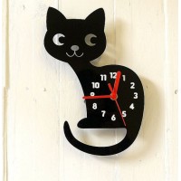 Cute Black Cat Clock for Kids Room