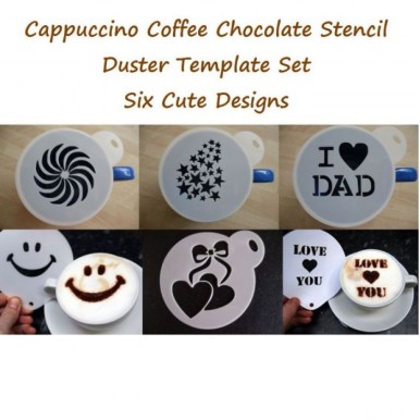 6Pcs/set Cappuccino Coffee Chocolate Stencil Duster Templates