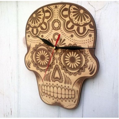 Laser Engraved Sugar Skull Clock