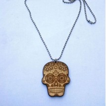 Sugar Skull Laser Engraved Wooden Pendant