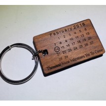 Valentines Day Theme Wooden Calendar Keychain