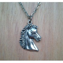Antique Silver Finish Wild Horse Head Necklace with Ball Chain