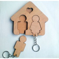 Wooden Key Holder with Keychains for Couple