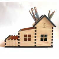 Wooden House Shaped Pen and Phone Holder/Desk organizer