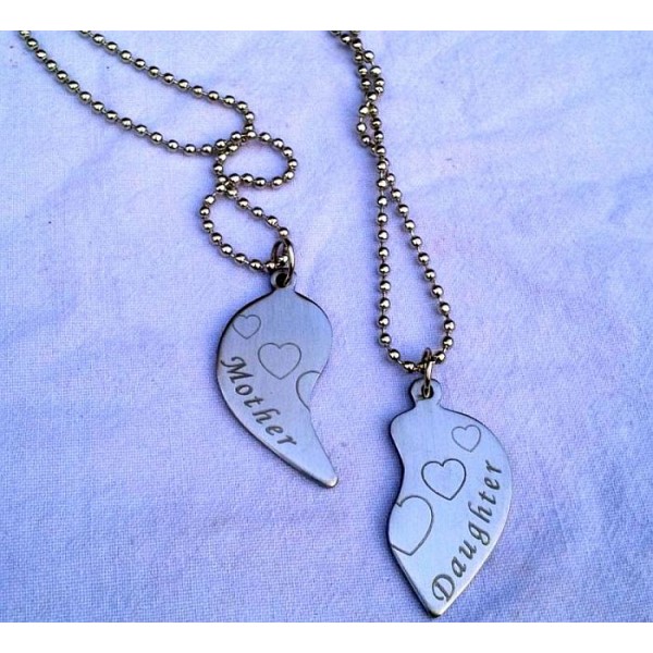 Mother and Daughter Split Hearts Pendants Set Buyon.pk