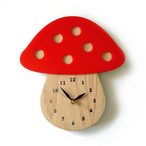 Mushroom Shaped Wooden Wall Clock for kids room