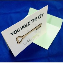 You Hold the key to my heart with Wooden Key and Name Greeting Card