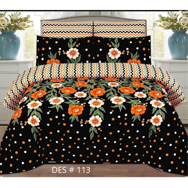 Black Printed Bedsheet King Size Double Bed Bedsheets with 2 Pillow Cover