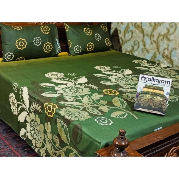Green Printed Bedsheet King Size Double Bed Bedsheets with 2 Pillow Cover