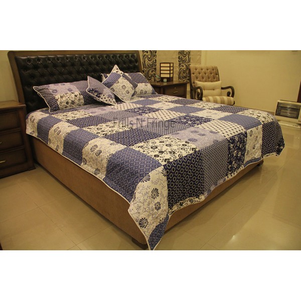 High Quality Bedsheet Blue Square 005