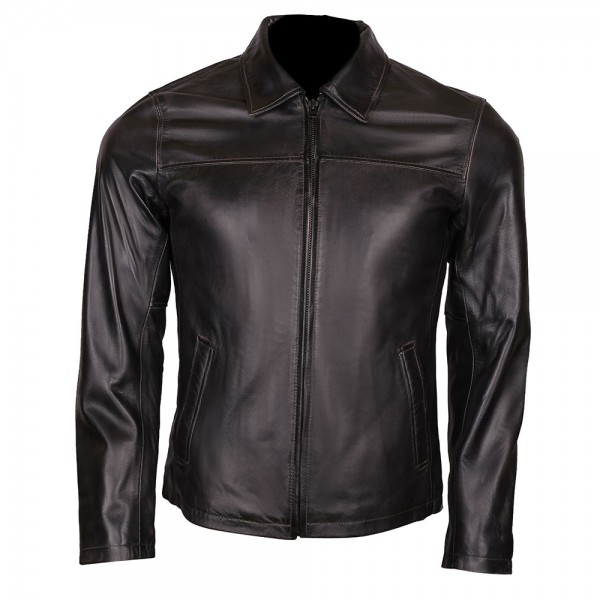 Black Men's Slim Fit Leather Jacket Buyon.pk