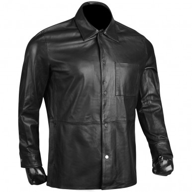 Front Pocket High Quality Men's Real Sheep Leather Jacket in Black