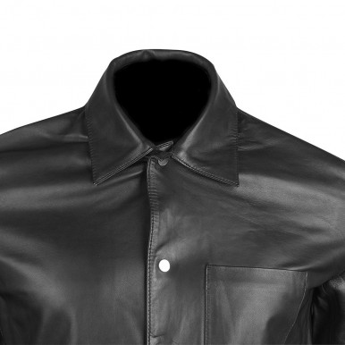 Front Pocket High Quality Men's Real Sheep Leather Jacket in Black