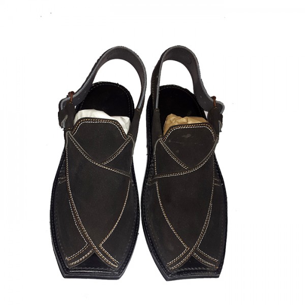 Black Korean Leather Peshawari Sandals - Buyon.pk
