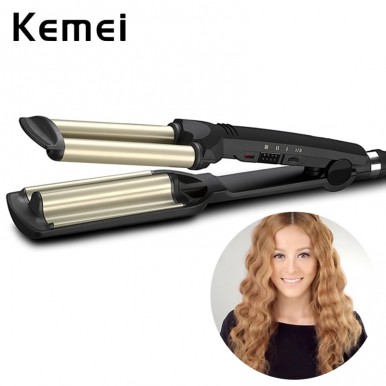 KEMEI Professional Hair Curler with 3 Barrels Big Wave Curling Iron Ceramic Hair Styling Tool KEMEI Professional Hair Curler with 3 Barrels Big Wave Curling Iron Ceramic Hair Styling Tool