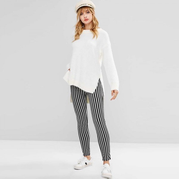 black and white striped trousers womens